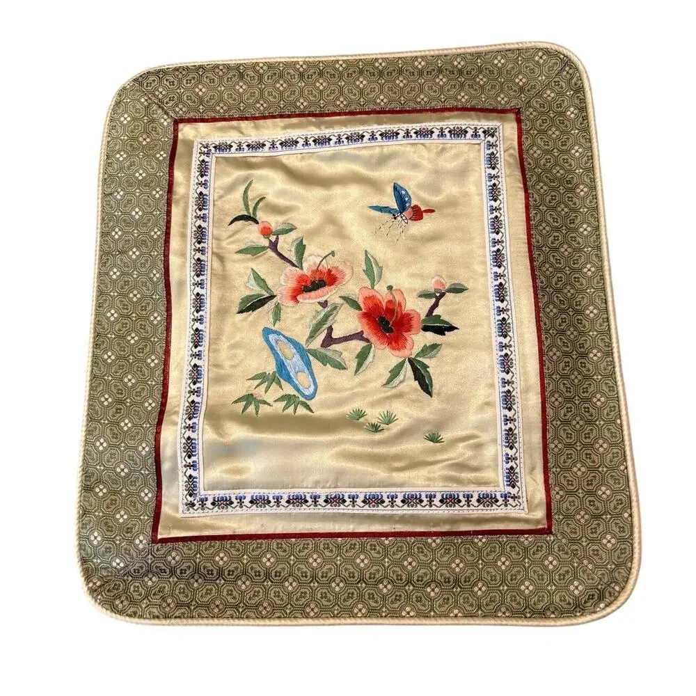 Toss pillow cover silky rayon satin hand embroidery golden square zips closed